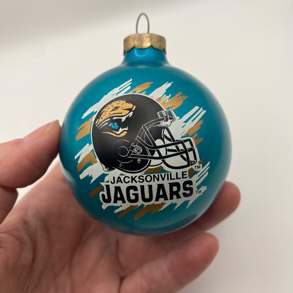 Jacksonville Jaguars Glass Ornament NFL Teal Helmet Christmas Decor - Picture 2 of 10
